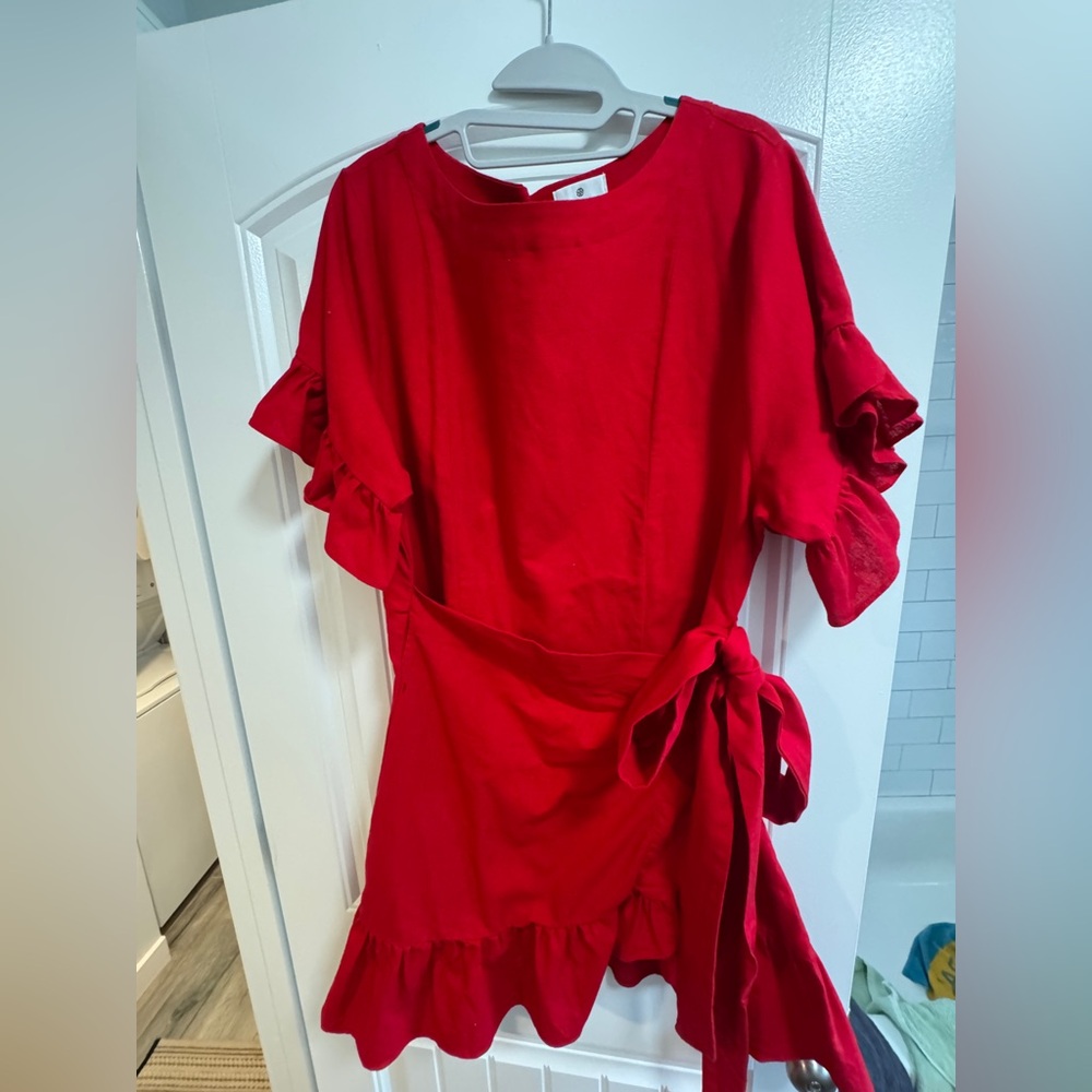 Red Linen half- Wrap Dress
